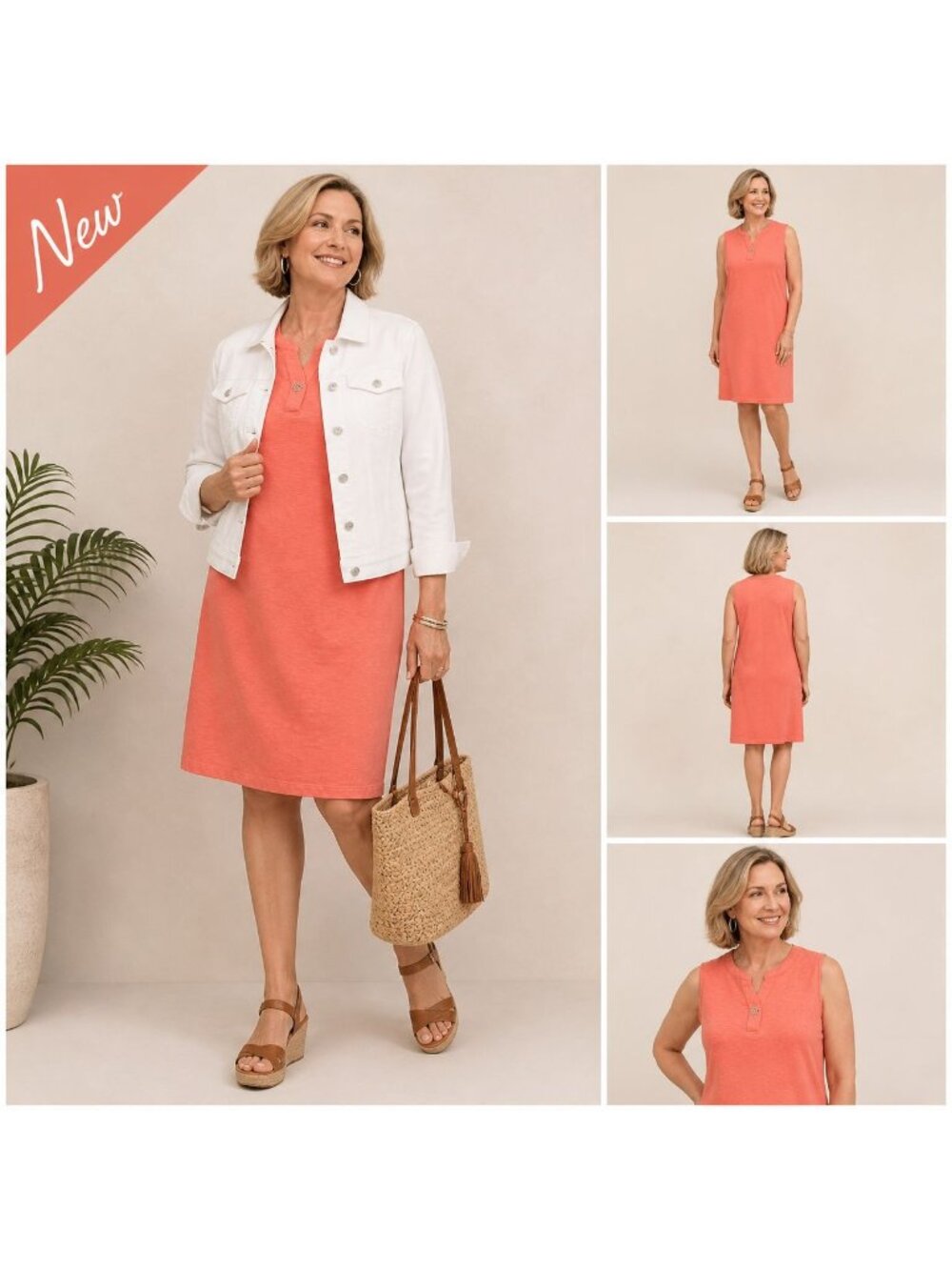 NEW Chicos Womens Ring Neck Knee Length Dress Melon Mambo Stretch Size 0 | S | 4